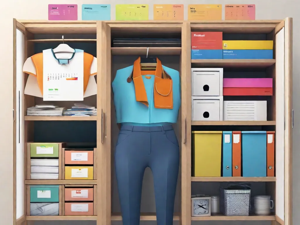 Uma área de trabalho minimalista com pastas de arquivos organizadas de forma ordenada e rotuladas por categorias como